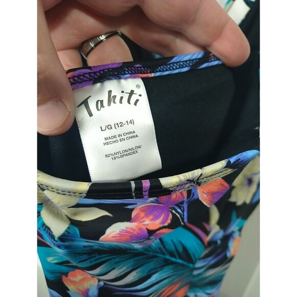 Tahiti Woman's L One Piece Swimwear V Cross Cross Halter Floral Tropical Beachy - Picture 7 of 9